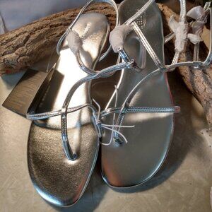Forever 21 Silver Strappy Flat Sandals 7.5
